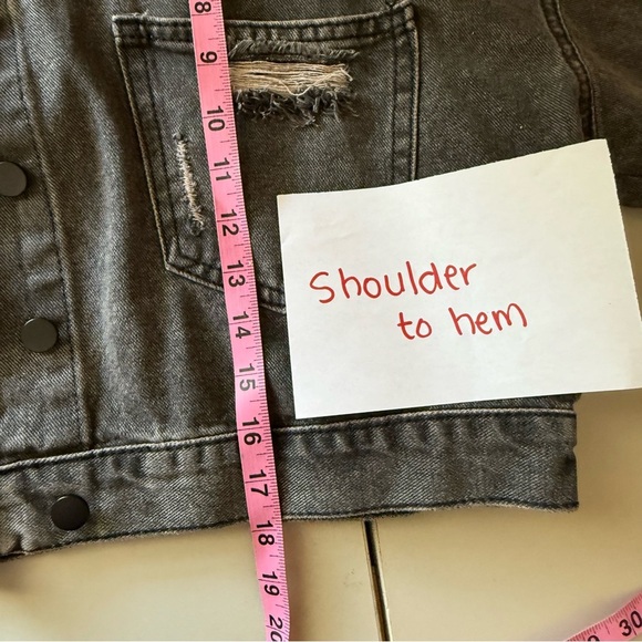 Blue B Distressed Black Denim Jacket Cropped M/L - Picture 8 of 8